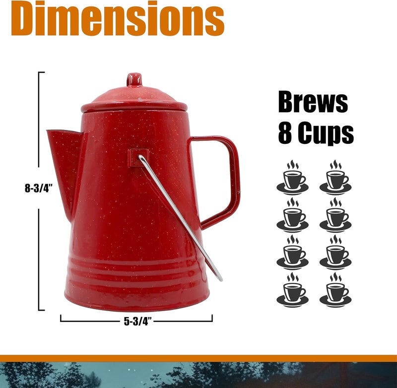 Grip Coffee Percolator (Red) - Durable Glazed Enamel Steel - Prepare Coffee Over the Fire - Camping, Hiking, Backpacking, Fishing, Hunting - (8 Cups) - Image 3